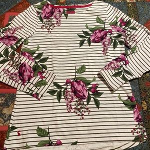 Joules Shirt Size 8 Womens Navy White Harbour Print Cotton Knit Top Long Sleeve